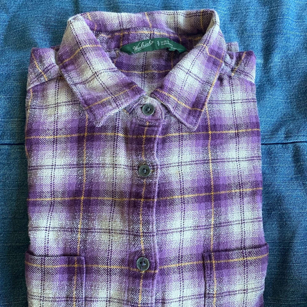 Woolrich Women’s flannel purple plaid button down
